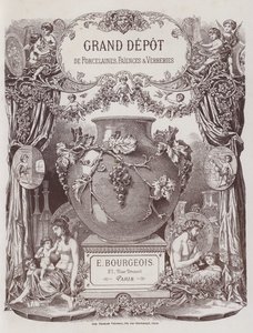 Grand Depot de Porcelaines, Faiences et Verreriesカタログの表紙（カラーリトグラフ）。 作： French School
