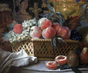 フルーツ花瓶とバスケット (詳細)。 1770年頃（キャンバスに油彩） 作： French School