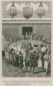 1783年2月1日、パリのシャンゼリゼにあるホテルで彼のホテルでグリモドデラレイニエールの子供から贈られた葬儀の夕食 作： French School