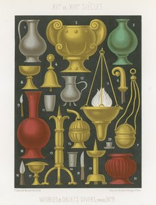 12世紀と13世紀の家具とさまざまなオブジェクト 作： French School