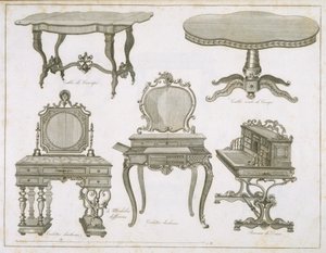 Lefevre-Chauveauxによる家具デザイン、アルバムDessins de Meublesによる白黒の彫刻 作： French School