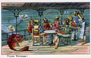 Futuredays:19世紀の2000年のビジョン - Serie "In the year 2000":See terrace (under the sea)。ヴィレマールのクロモリトグラフ 作： French School