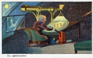 Futuredays:A Nineteenth Century Vision of the Year 2000 シリーズ。天文学者（特定の望遠鏡を使って仕事をする人）。ヴィレマールのクロモリトグラフ 作： French School