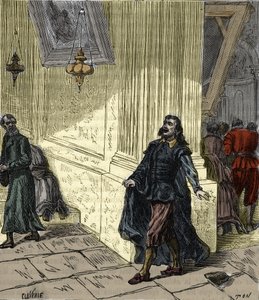 1582年、イタリアのピサ大聖堂でランプの振り子のような揺れを観測するイタリアの科学者ガリレオ・ガリレイ（1564-1642） - Engraving i