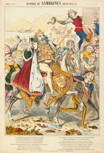 フランダースの伝説的な王、ガンブリウヌス、ブロードシート、Verlag Haguenthal、Pont-a-Mousson、1860年 作： French School