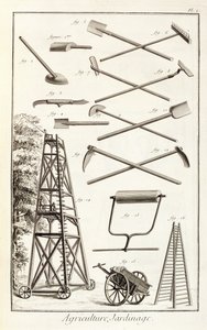 Denis Diderot（1713-84）によるEncyclopedie des Sciences et Metiersのガーデニングツールとモバイルプルーニングプラットフォーム、c.1770公開 作： French School