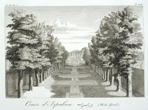 1811年に発表されたジャンシャルダン（1643-1713）による、シェバリエシャルダンアンペルスの航海に由来するイスファハンのTshehar-Baghにある庭園 作： French School