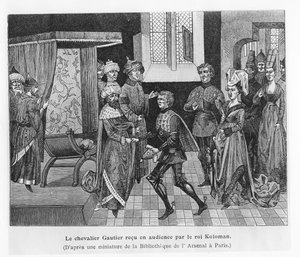 ハンガリーのコロマン王に謁見したゴーティエ（版画 作： French School
