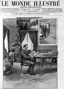 ホテル・デュ・ルーヴルのジョルジュ・ブーランジェ将軍（1837-1891）は、1888年に「Le Monde illustrious」誌に掲載された書簡の審査を進めました。 作： French School