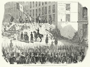 サン・マルタン兵舎の外でバリケードを守る武装労働者と交渉するラモリシエール将軍（1848年6月23日、パリ）（エングレーヴィング 作： French School