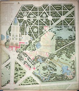 19世紀初頭の2つのトリアノン宮殿、ヴェルサイユ宮殿の公園の一般的な計画（ペンとインク、紙のトイレ） 作： French School