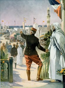 1916年4月22日、ルモンドイラストからのカサブランカでのフランコモロッコ展の概観 作： French School