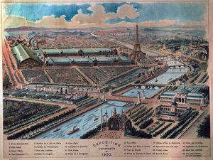 パリ万国博覧会の全景。1900年のエングレーヴィング。カルナヴァレ美術館。 作： French School