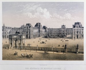 新生ルーヴル美術館の全景。Arc du Carrousel - 19世紀のエングレービング。 作： French School
