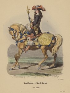 ベック-ド-コービンの紳士、約1660年（カラーエングレービング 作： French School