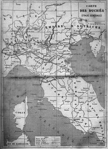 1860年の中央イタリア公国の地理的地図。1860年1月7日付「Le Monde Illustré」143号に掲載された図版。 作： French School