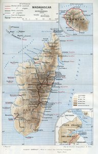 マダガスカルの植民地とその属領、レユニオン、ソマリアのフランス海岸の地理地図。