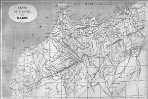 859年のモロッコ帝国の地理的地図。1859年10月1日付「Le Monde Illustré」129号に掲載された図版。 作： French School