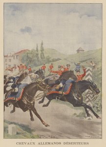 フランス国境を越えて「脱走」するドイツ軍の馬（カラーリトグラフ） 作： French School
