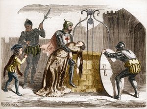 フランスの牧童ジル・ド・レイス（レッツまたはレイズ）（1404-1440）が妻をペリルにする様子。古代から現代までの世界のすべての民族における売春と放蕩の歴史」に掲載されている版画で、Dr. Th.-F.デブレイ博士の「古代から現代までの世界のあらゆる民族における売春と放蕩の歴史」に掲載された版画。1879. 作： French School
