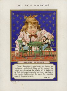 人形とミニチュア家具で遊ぶ女の子、ムーブルドジャルダン 作： French School