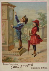 時計の調整をする少年を見つめる少女（クロモリト 作： French School