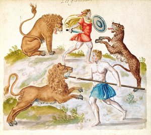 動物と戦う剣闘士（紙にトイレ） 作： French School