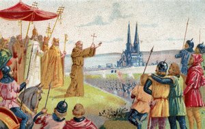 神はそれを望んでいる!十字軍を説く隠者ペテロ（1095年～1099年） 19世紀末のクロモリトグラフ。 作： French School