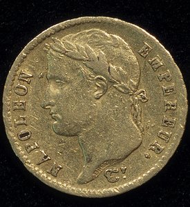 1813年の20フランの金貨（ナポレオン）。