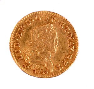 黄金のフレンチ・ルイ、ルイ15世（1715-1774）の時代 1723年 直径2.3cm ナポリ、アルケオロジコ美術館