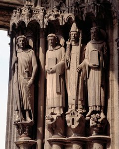 ゴシックアート。"殉教者の像、左の聖人テオドール、ローマの兵士" シャルトルのノートルダム大聖堂の南門のベイ 作： French School