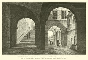 1809年にロンドンで出版されたアクアティントの後のシャトレの大階段 作： French School