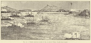 1891年の海軍の大演習、トゥーロンの船着き場で、飛行隊はパスを強行する（エングレーヴィング 作： French School