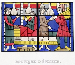 食料品店。Ferdinand de Lasteyrie著「Histoire de la peinture sur verre」に掲載されている中世のステンドグラスのFac simileを紹介します。 作： French School