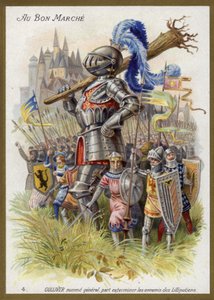 将軍に任命されたガリバーは、リリパット人の敵を退治するために出発する（クロモリト）。 作： French School
