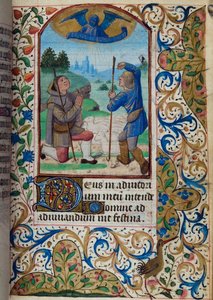 H - L-3-3fol。 62r羊飼いへの告知、時祷書、パリの使用、15世紀半ばから 作： French School