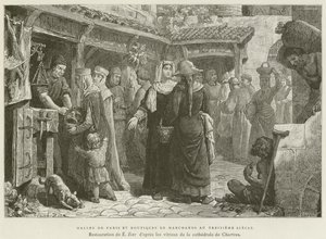 Halles De Paris Et Boutiques De Marchands Au Treizieme Siecle (e.g. engraving) 作： French School