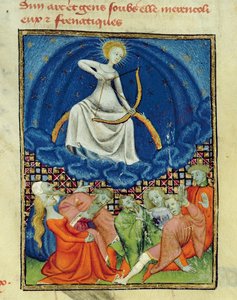 Harl 4431 f.101 ダイアナとその追随者、狂人 (月の崇拝者)、パリのコピー、c.1410-15 作： French School
