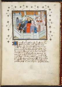 ハーレー1319 f.50、フリント城のリチャード2世とボリングブローク、1401-05年頃（ベラム） 作： French School