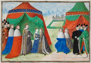 ハーレー 4380、fol.89 リチャード 2 世は、フロワサール クロニクルの子供の花嫁、フランスのイザベルに会います 作： French School