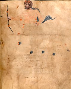 Harley 647、f.3v射手座の星座のイラスト、「Harley Aratus」by Marcus Tillius Cicero