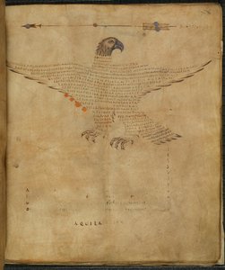 ハーレー 647、f.7 星座「わしのわし」のイラスト、「アラテア、星座図にハイギヌスのアストロノミカからの抜粋を含む」、マーカス・トゥリウス・シセロ作（紙にインクとカラー） 作： French School