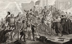 アンリ4世（1553-1610）は、1840年に出版されたコラートの「フランスの歴史」から1594年にパリに入りました。 作： French School