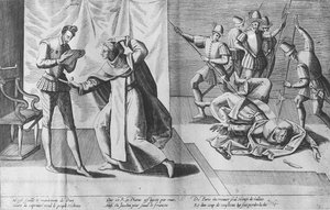 1589年8月1日、ジャッククレマンに暗殺されたフランスのヘンリー3世 作： French School