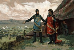 フランス王ヘンリー1世（1008-1060）は、ノルマンディー公爵ロバート・ザ・デビル（ル・マニフィークとも呼ばれる）を迎え入れ、王権奪還のための軍を提供した。1890年頃のクロモリトグラフ。