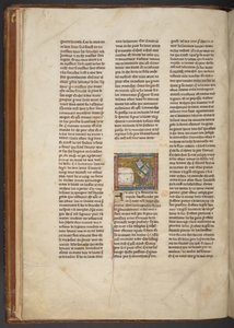 「Estoire del Saint Graal、La Queste del Saint Graal、Morte Artu」の机で書いている隠者、c.1315-25（羊皮紙のインク） 作： French School
