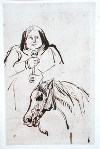 オノレ・ド・バルザック（1799-1850）とその馬（紙にペンとインク） 作： French School