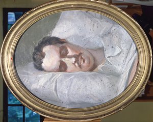 1850年8月15日、デスベッドに立つオノレデバルザック（1799-1850） 作： French School