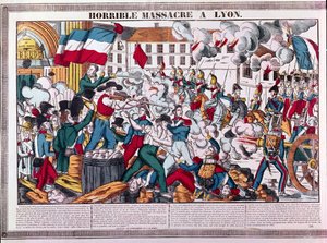 1834年4月9日、ライオンズでの恐ろしい虐殺 作： French School