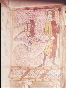 1265年頃、北の壁から3頭の馬の手綱を握っている騎手 作： French School